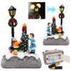 1Pc Glowing Christmas Village Resin Ornament with Light Snowman and Xmas Tree Tabletop Ornament for Indoor Fireplace and Shelf