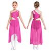 Girls Lyrical Dance Dress - Shiny Rhinestones One Shoulder Sleeveless Cutout with High-Low Flowy Mesh Skirt