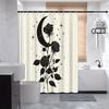 Romantic Black Roses & Crescent Moon Shower Curtain - Sparkling Stars, Soft Beige Background, Durable Polyester, Bathroom Decor