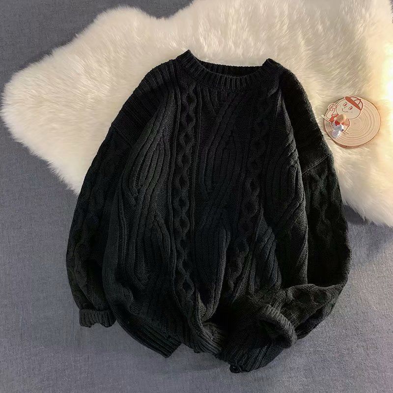 

Свитер, мужской пуловер с ленивым ветром, свитер с круглым вырезом, осенне-зимний утепленный ретро-японский верх, верхняя одежда, трикотажная нижняя рубашка в гонконгском стиле M