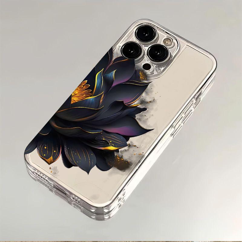 Black Lotus FlowerPhone Case for iPhone 17 Air 16 15 14 13 12 11 Pro Max Plus Mini 8 7 Soft Transparent Cover Fundas Accessory