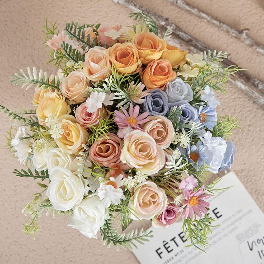 Plastic Artificial Rose Daisy Flowers Real Touch Fake Flower Outdoor Garden Decor