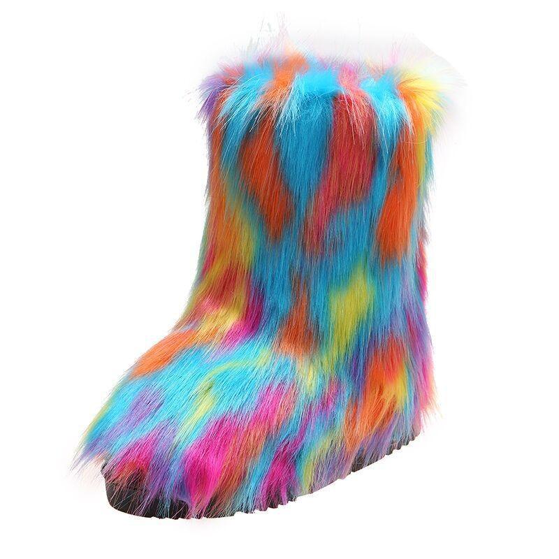 

2025 International Station Foreign Trade Europe and America Winter New Boots Artificial Plush Plush Medium Tube Imitation Fox Hair Snow Boots 43