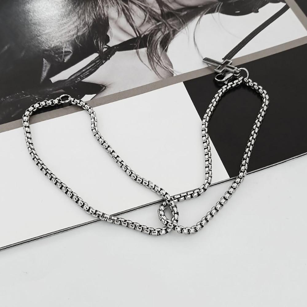 Hollow Out Cross Pendant With Double-Layer Cross Chain, Men'S Double-Layer Personalized Bracelet
