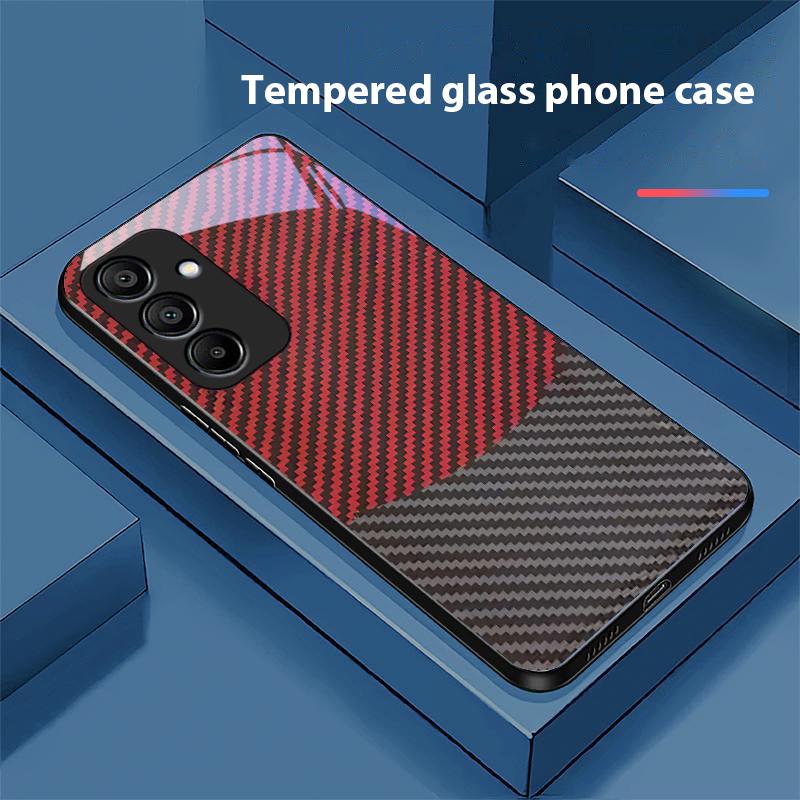 Dwukolorowe Paski Etui na Telefon ze Szkła Hartowanego dla Samsung Galaxy A15 5G 54 4G 51 50 24 35 90 71 12 51 53 52S 80 22 34 Czarne