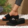 Mode Damen Herzform Perle Mittelhohe Absatz Hausschuhe Mode Zehenfrei Keilabsatz Schwarz Pantoletten Damen Sommer 2025 Outdoor Dicke Sohle Sandalen