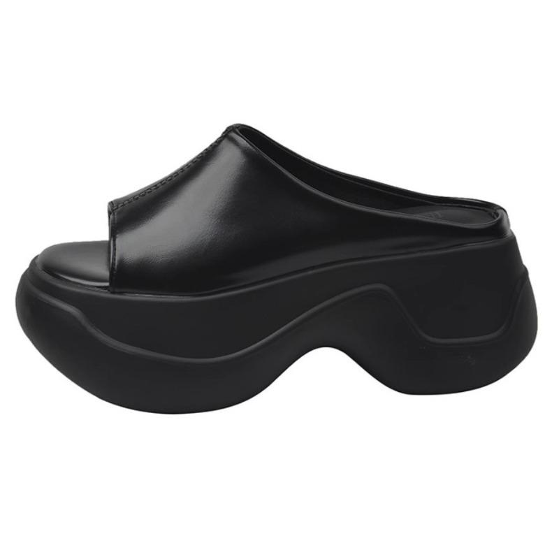 Nya damskor med högre sula, skor i mjukt läder med tjock sula, halkfria tofflor med en axelrem