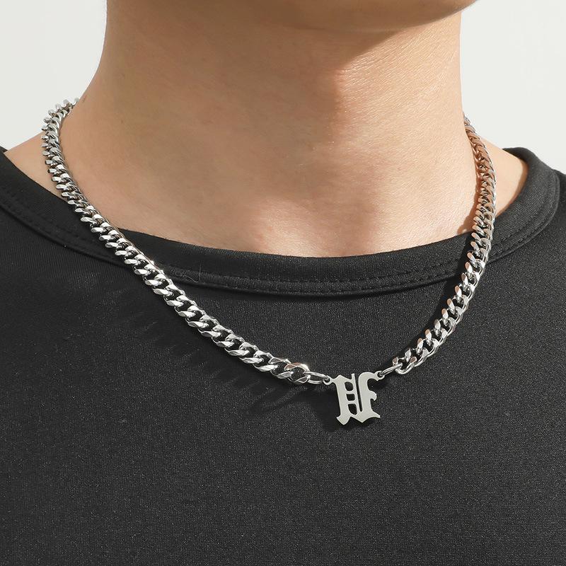 Stainless Steel English Letter Pendant Cuban Necklace - Hip-Hop Trend
