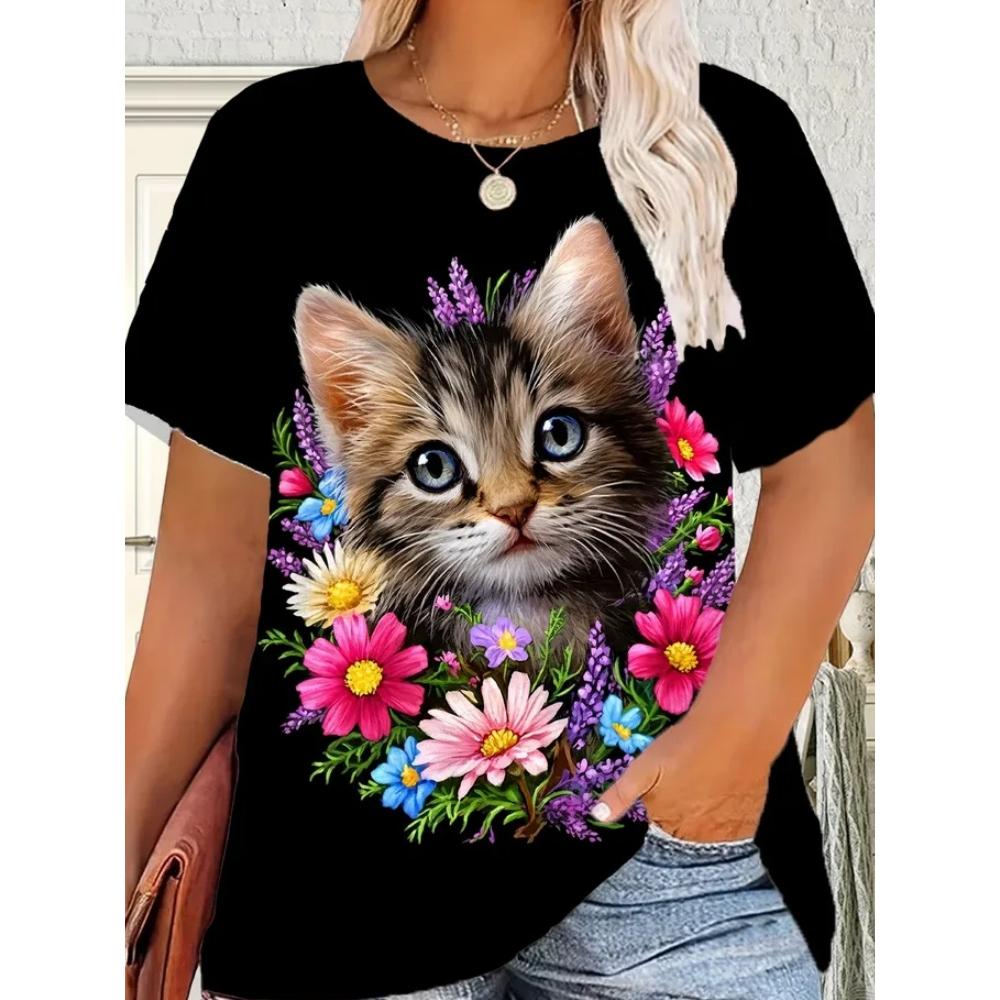 Summer Women's T-shirt Creative Fun Animal 3D Printed Short Sleeved T-shirt Fashionable Comfortable Soft Breathable Large Loose T-shirt
