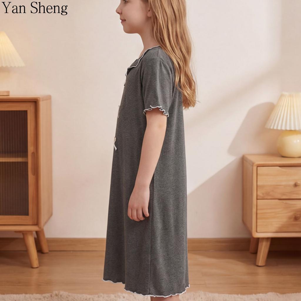 Girls Long Solid Bathrobe, Teen Long Sleeve Floor Length Sleep Robe, Casual Loose Loungewear Nightgown