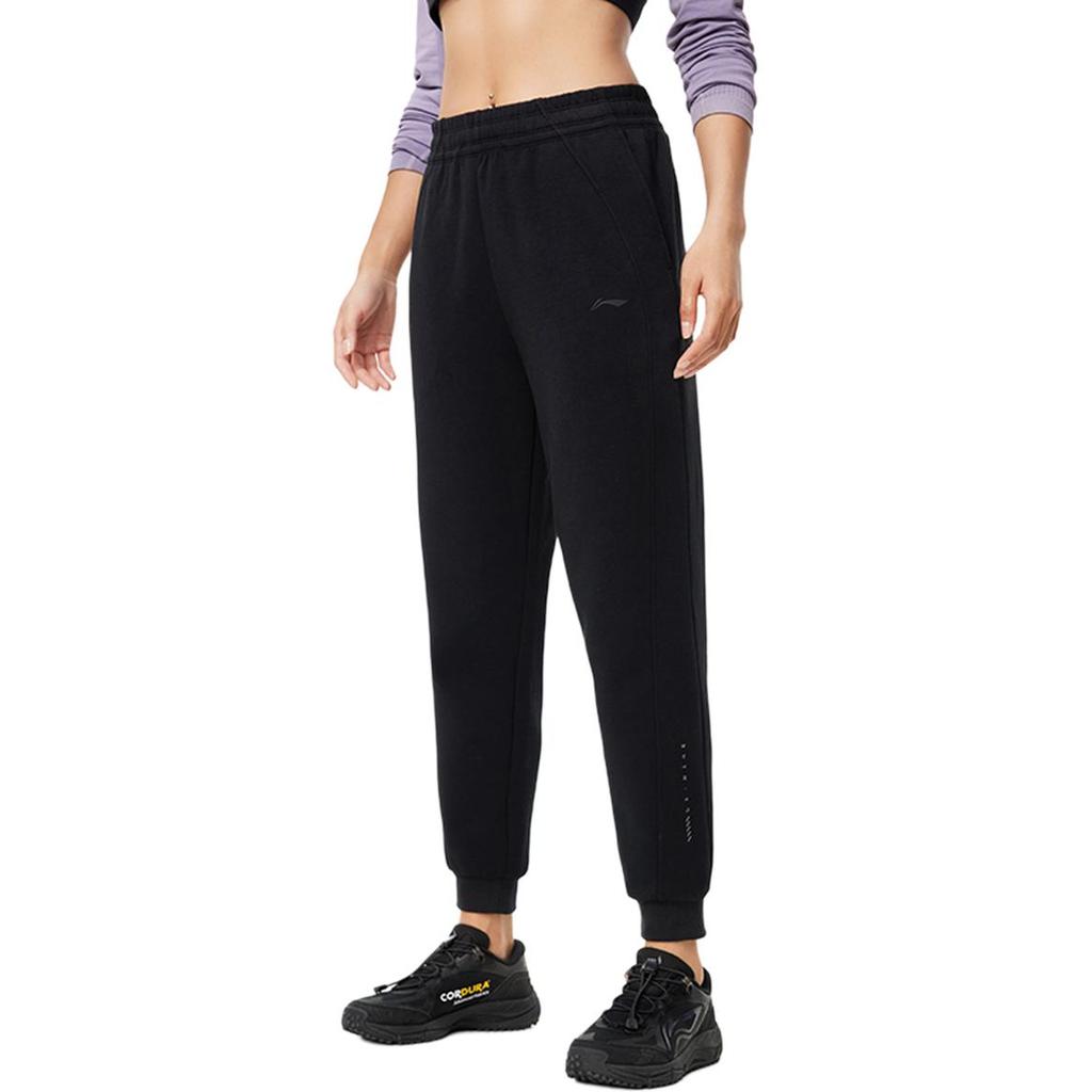 Li Ning Fitness Series Casual Breathable Comfortable Soft Knitted Sports Pants Women Pants Black AKLU140-1