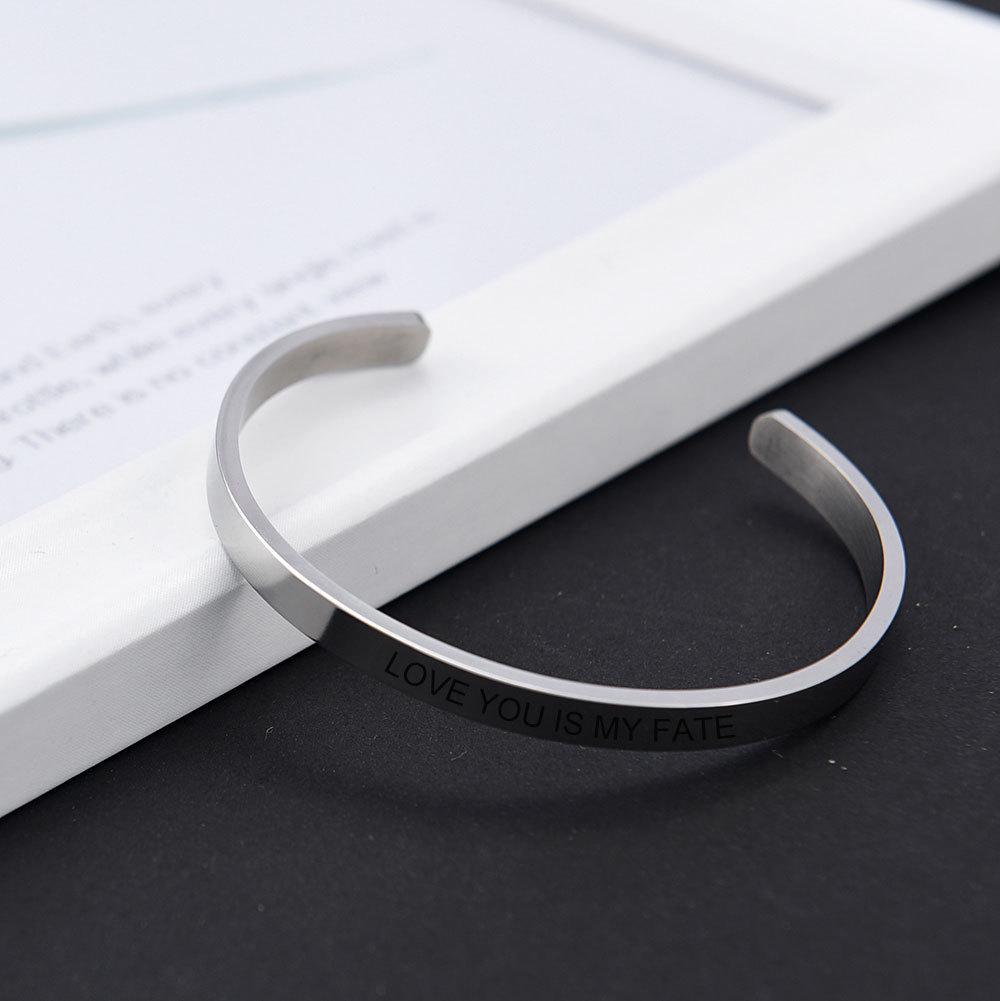 European & American Stainless Steel Open C-Shaped Bangle - Smooth Surface, Laser-Engraveable, Available in 5MM & 15MM