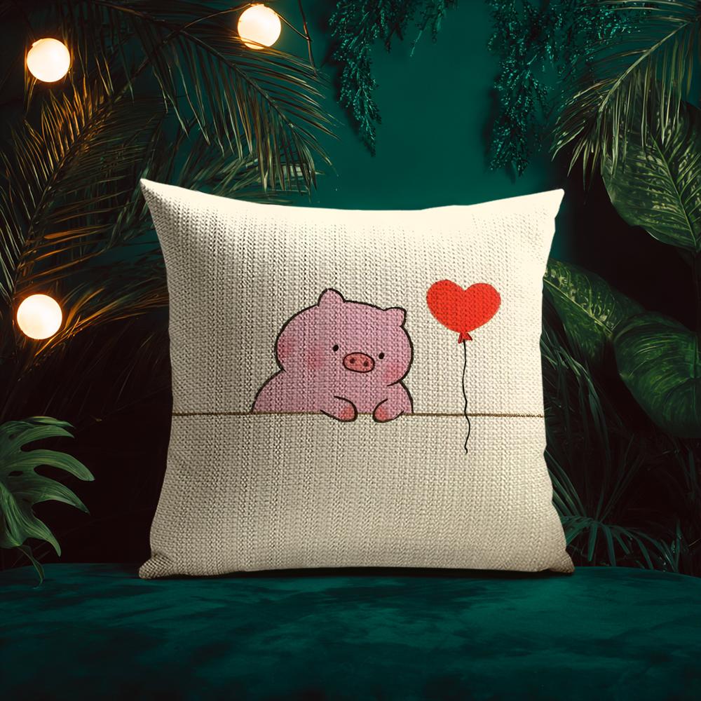 Pretty Elegant Cartoon Cute Pink Pig Cushion Cover Silky Elegant Comfort Sofa Bed Invisible Zipper Beach Pillowcase