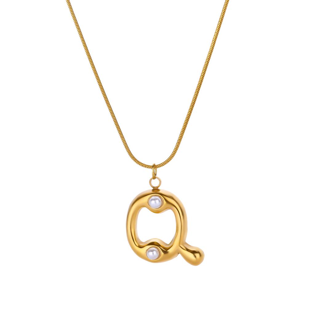 Initials Letter Pearl Necklaces For Women Gold Color Stainless Steel Letter Necklace Chain Collar Necklace Wedding Jewelry Gift