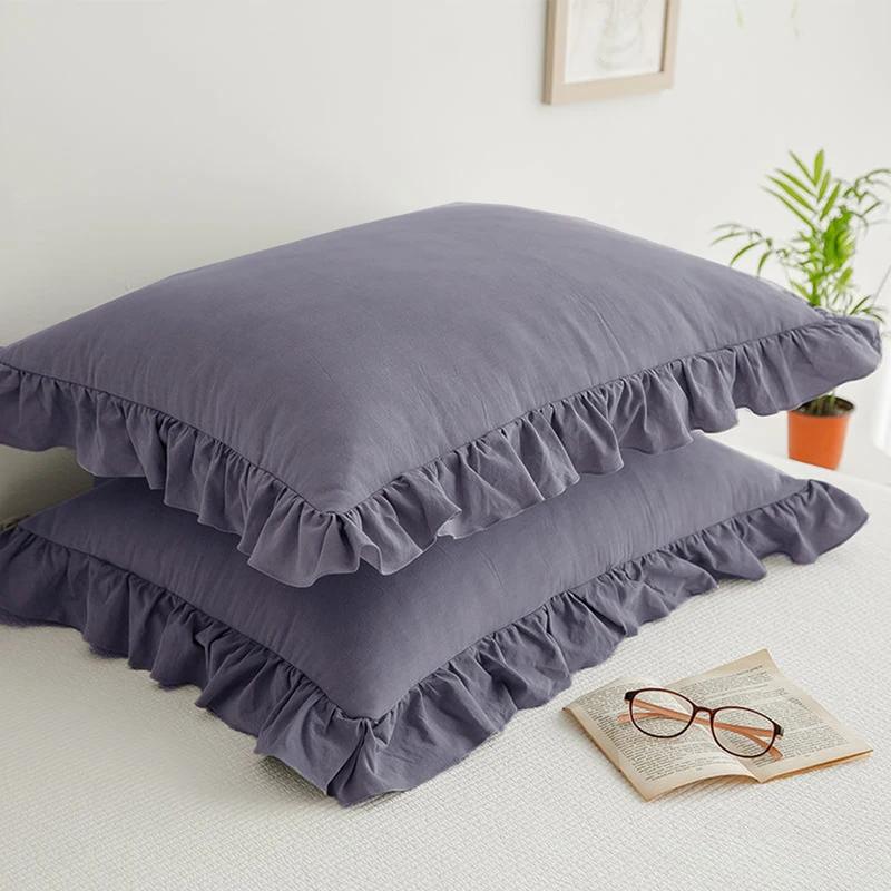 Cotton Pillowcase Solid Color Ruffle Edge Cushion Covers Decorative Soft And Breathable Rectangle Durable Fabric Bedding