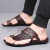 Men Flip Flops Black Leather Slippers Flats Summer White Outdoor Brown Open Toe Wide Head Beach Shoes Plus Size