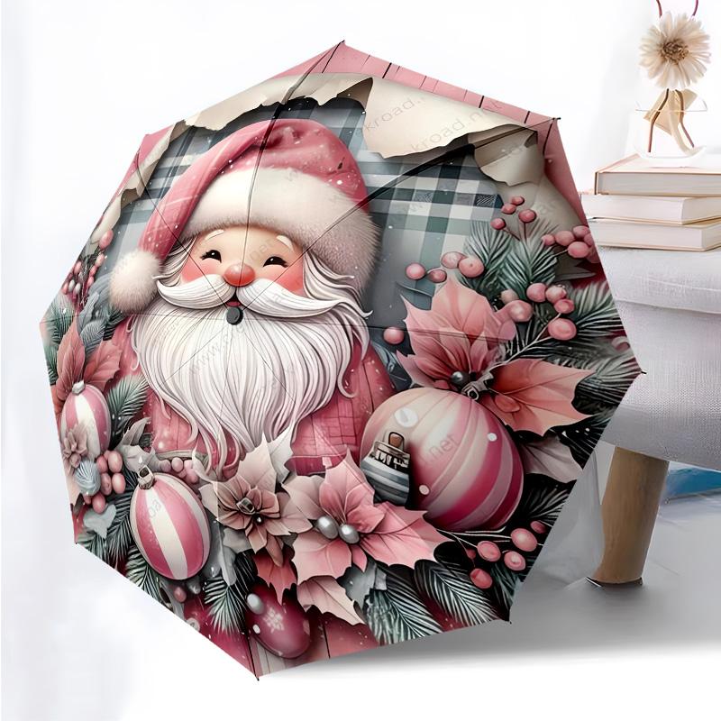 Santa Claus Deer Themed Folding Umbrella Fashion Auto-Open 8 Iron Ribs Plastic Handle Foldable Sunshade Perfect Christmas Gifts