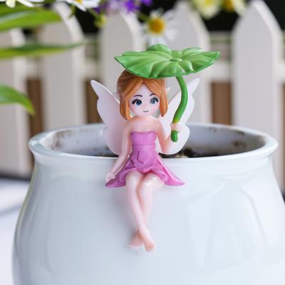 4 Pcs Miniature Fairy Figurines, Tiny Winged Elf Lotus Leaf Statue for DIY Fairy Garden, Flower Pot, Bonsai, Micro Landscapes, Craft Decoration
