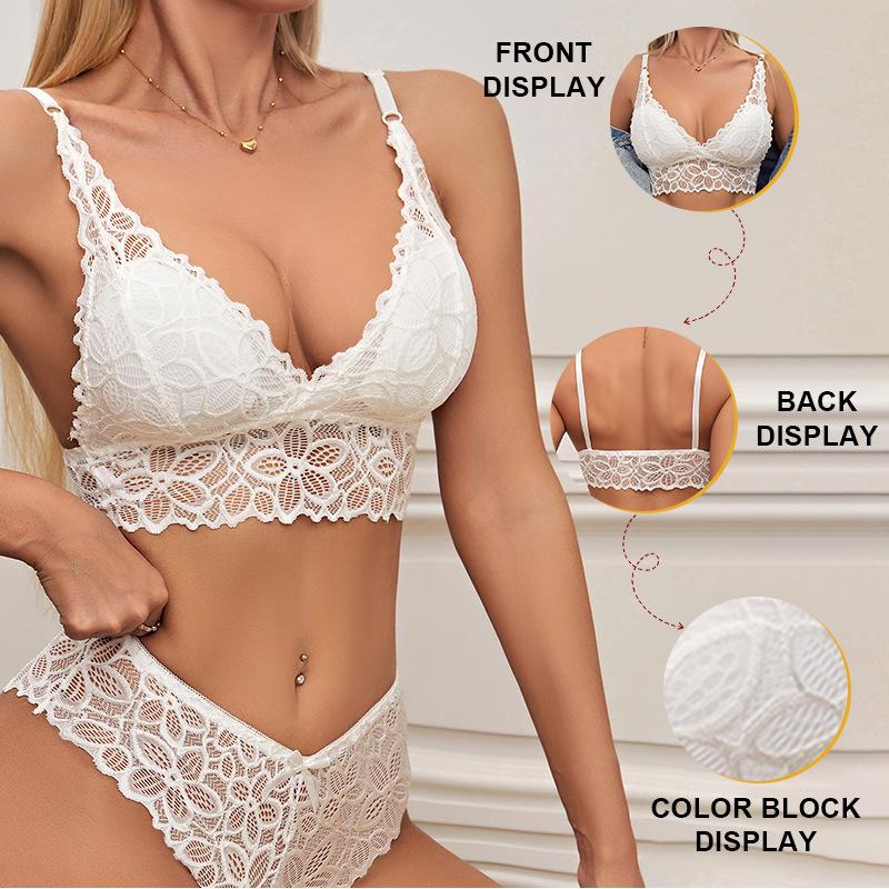 Lace Wire-Free Bra Set: Seamless, Anti-Sagging Triangle Cup Lingerie for Women with Small Busts