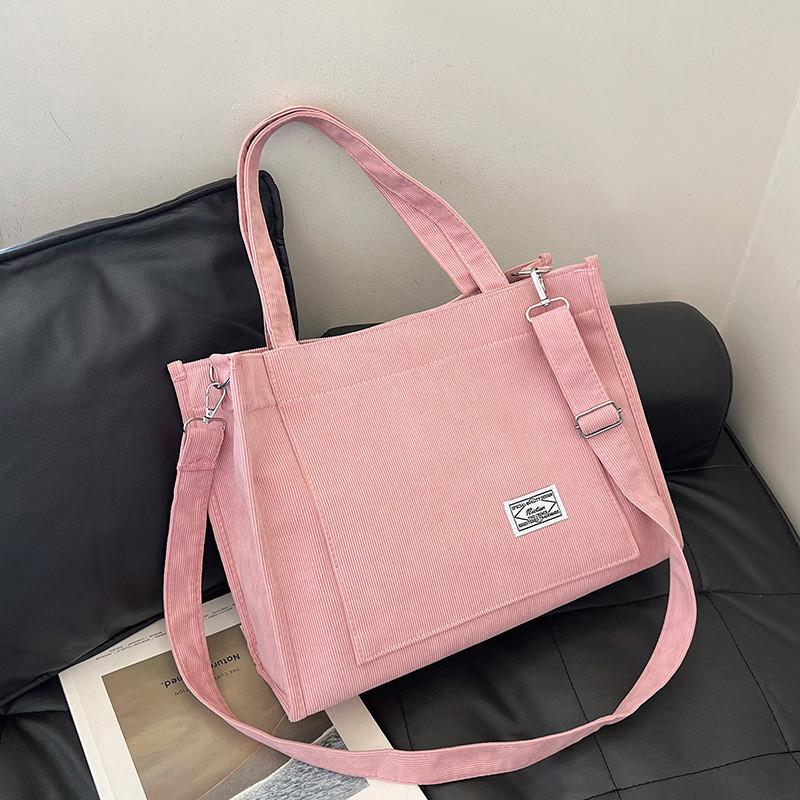 

Trendy Large Tote Bag For Women Versatile Corduroy Canvas With Internal Phone Pocket Ideal For Daily Activities Pink