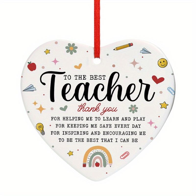 Teacher Appreciation Gift Ornament To The Best Teacher Thank You for Helping Me Learn and Play Heart-shaped Ceramic Design Hanging Pendant