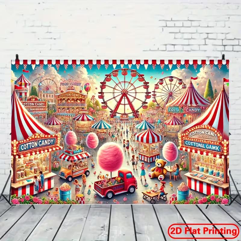 

2D Birthday Party Background Cloth Carnival Cotton Candy Fair Banner for Decor 47.2x31.5inch/120*80cm