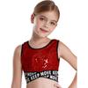 Mädchen Glänzendes Pailletten Ärmellos Rundhals Überkreuzte Taille Crop Top Tanzaufführung Hip Hop Top