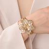 Fashion Jewellery Women Crystal Flower Open Bangles Golden Silvery Elastic Open Bracelet Femme Cuff Bracelet Jewelry