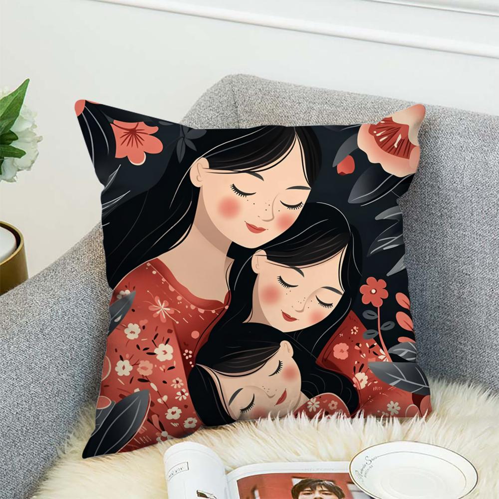 Love Mother Kids Flower Art Pillow Case For Car Sofa Decorative Home Double-sided Print Plush Square Throw Pillow Cushion Cover