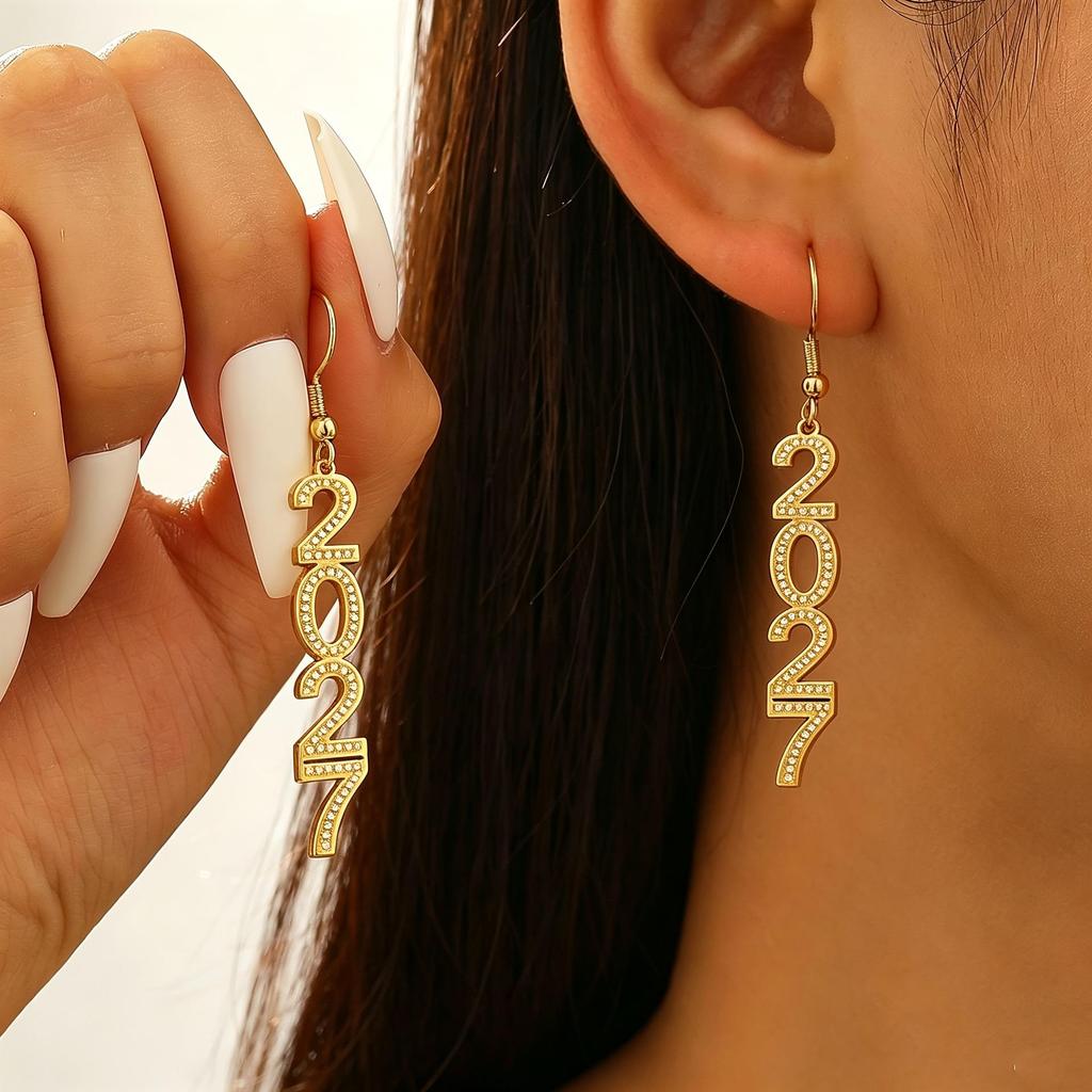 2026 New Year Geometric Glitter Minimalist Hollow Earrings
