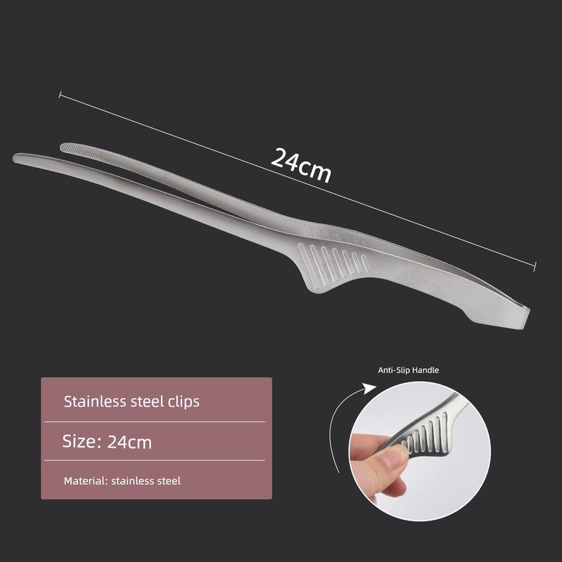 Yuanlong Korean-Style Stainless Steel Barbecue Tongs, Thickened 12inch Barbecue Tongs, Commercial Long and Slender Food Tongs for Barbecue Restaurants Stainless Steel Bent Handle Pointed Clip