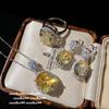 Cinderella Twilight Yolk Egg Necklace, Mermaid Tears, 18K Gold Plated, Sunset Yellow Zircon Droplet Earrings