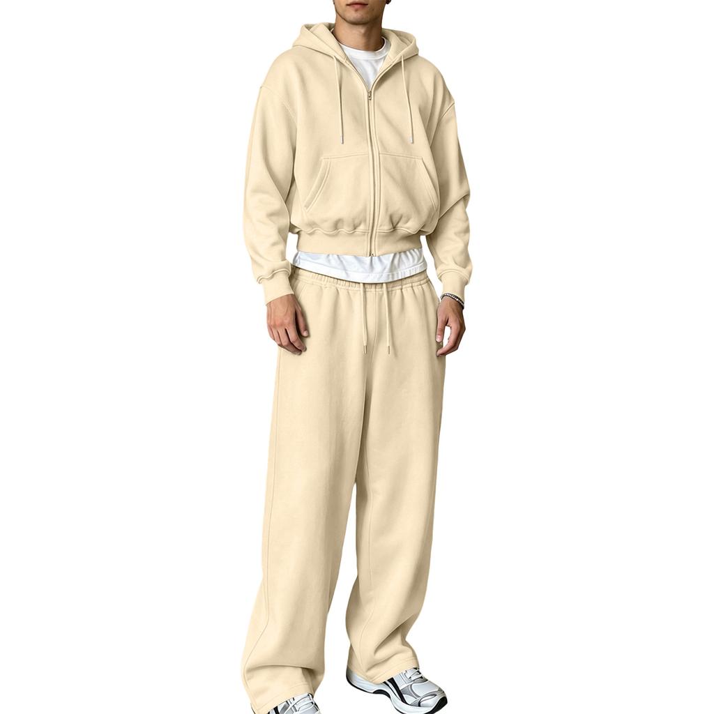 Men's Winter Hoodie Zip Up and Sweatpants Set Casual Tracksuit