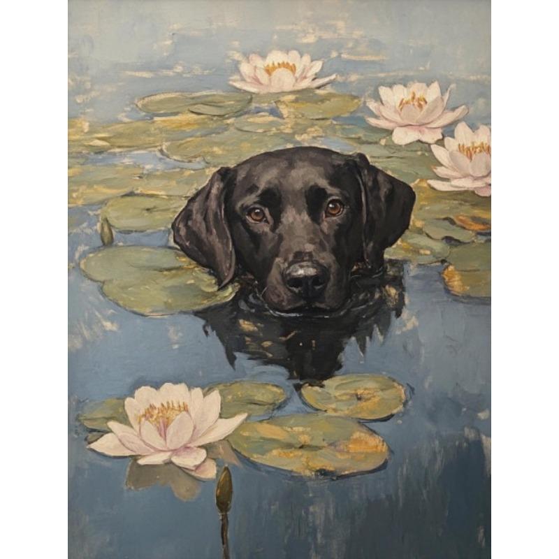 Black Dog Cat In Water Lilies Monet Vintage Funny Classic Painting Poster Canvas Painting Wall Picture Bedroom Living Room Decor
