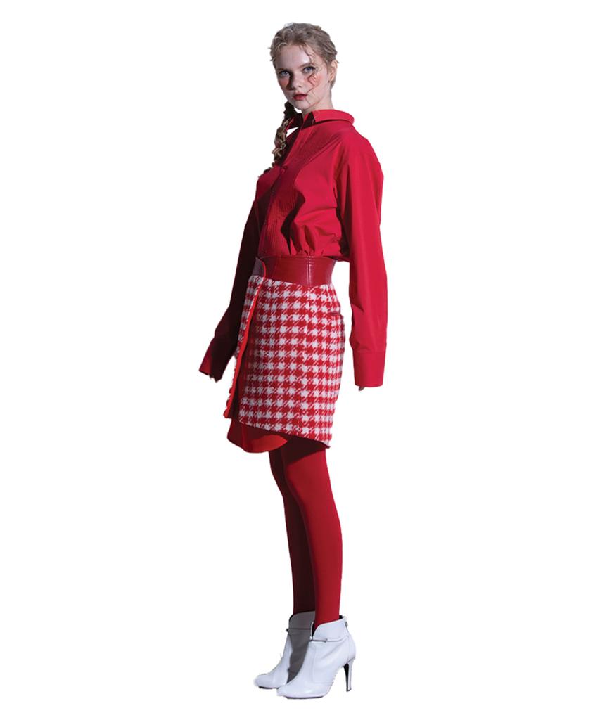 Greedius Red Houndstooth Check Skirt