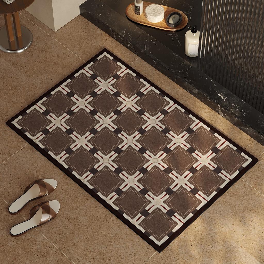 Retro Plaid Bathroom Carpet Diatom Mud Absorbent Quick-Drying Bath Mat Firm And Non-Slip Washable Floor Mats Alfombra De Baño