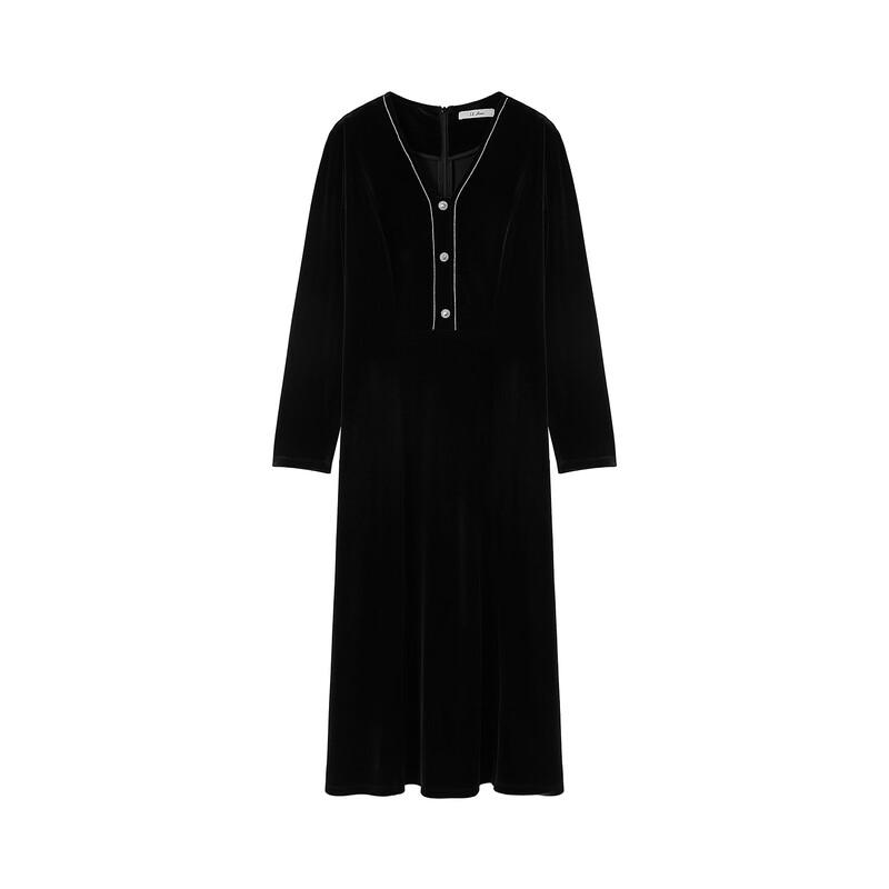 JUZUI Vintage Velvet V-Neck Dress