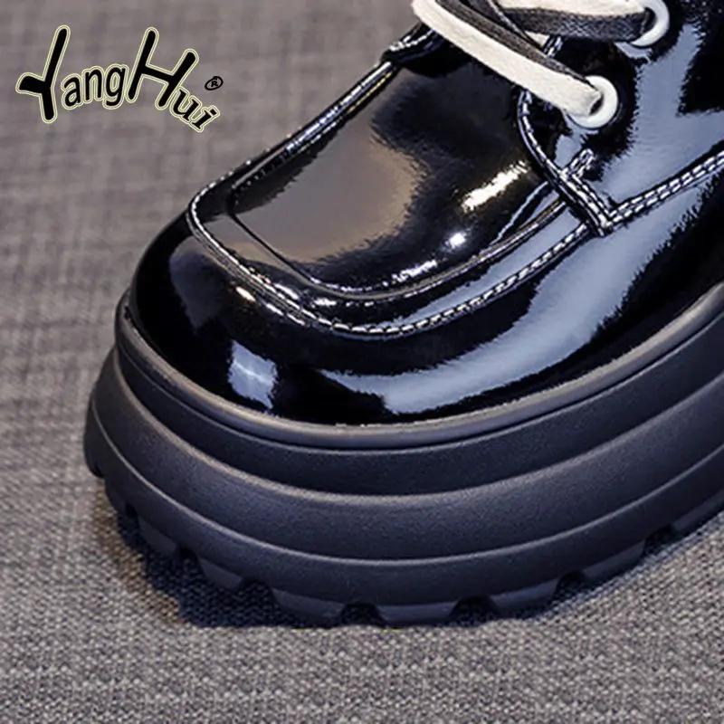 British Style  Boots Women 2024 New Black Pu Wear-resistant Platform Shoes Autumn and Winter Heel Height Med 5cm-8cm