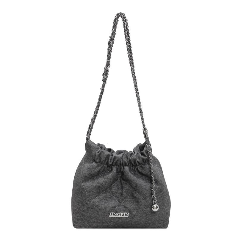 Ielgy All-Match Casual Denim Canvas Bucket Bag Autumn Chain Shoulder Bag
