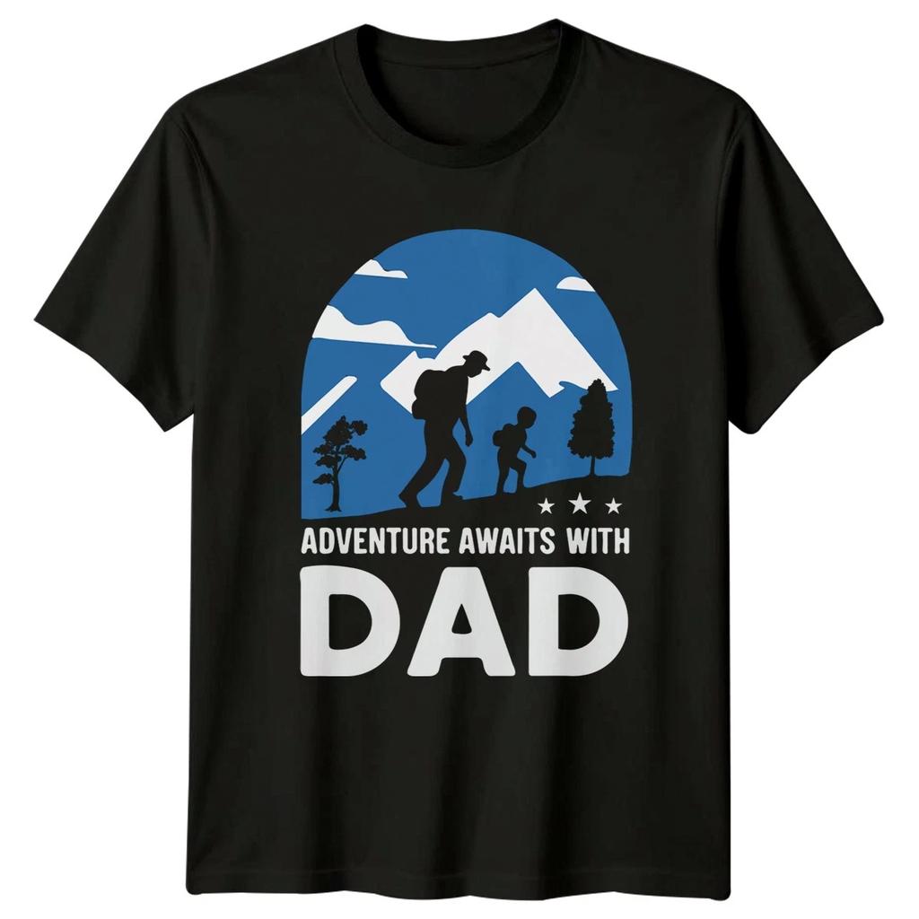 Adventure Awaits With Dad Mens T-Shirt Hiking Dad Outdoors Fathers Day Gift