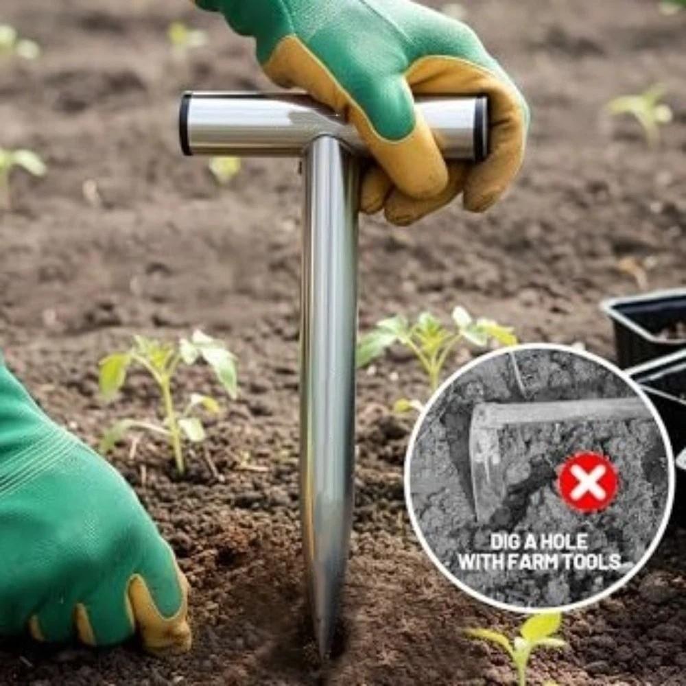 Outil d'excavation de trous pour plantes en forme de T Poignée confortable Planteur d'ampoules Distributeur de plantes Binette manuelle Semis
