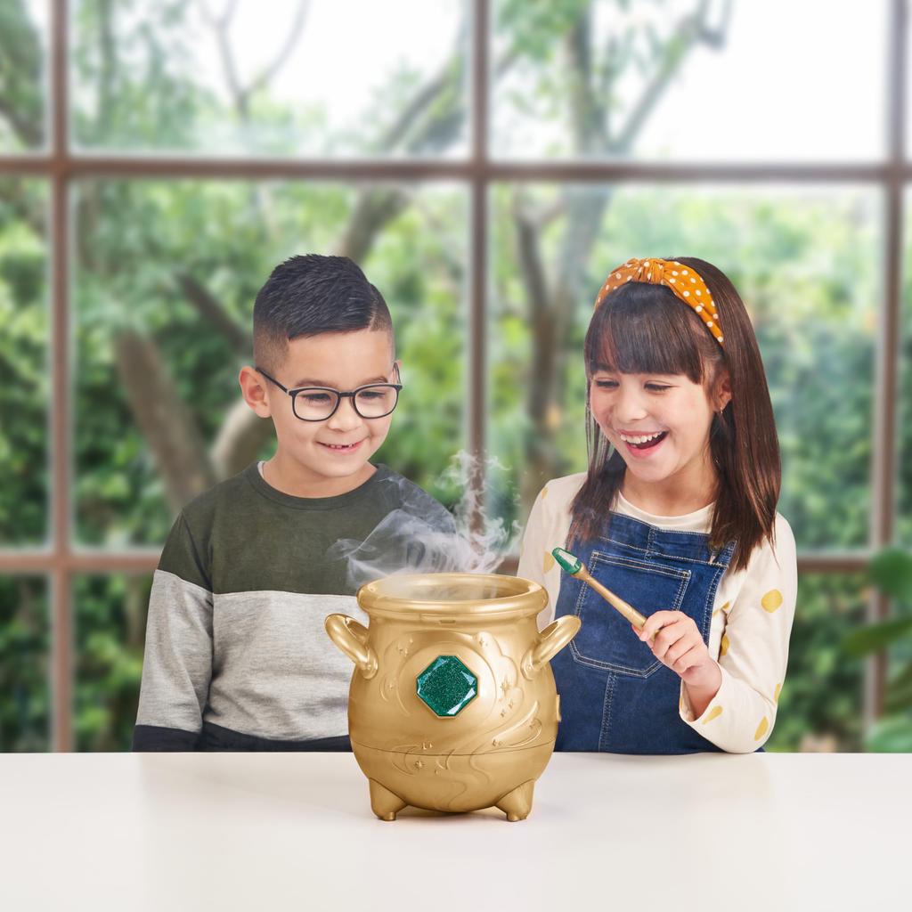 Magic Mixies Magical Real Misting Gold Cauldron 8 Inch Plush Add magical ingredients according to the - Non-Electronic Toy. spellbook.