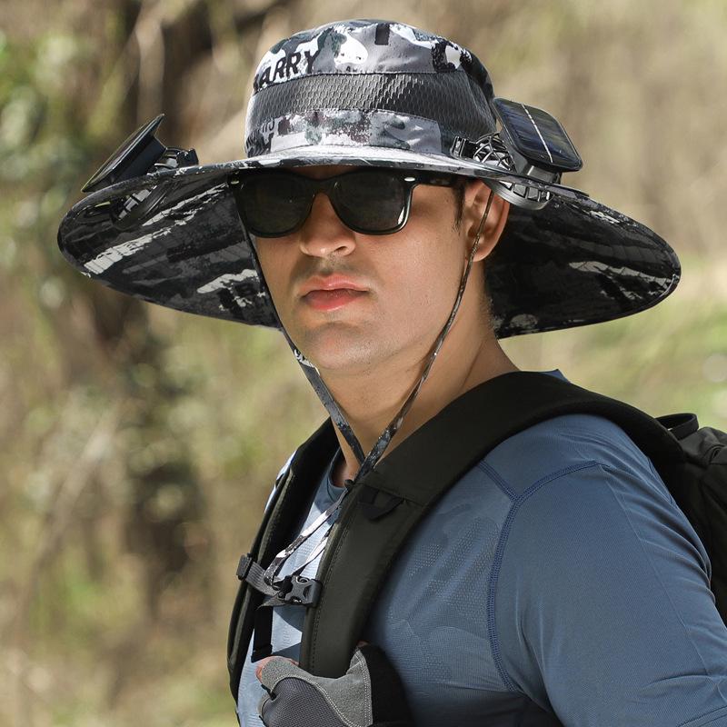 Rechargeable Solar Fan Hat with Long-Lasting Battery - Men's Outdoor Sun Hat for Mountaineering & Fishing.