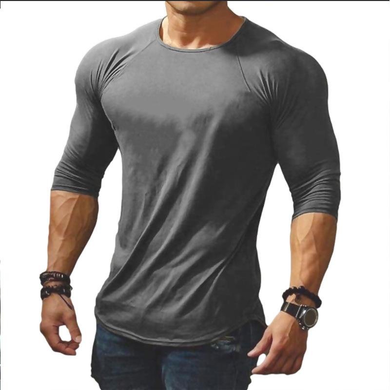 Spring and Autumn New Round Neck Long Sleeve Sports Solid Color Men's Slim-fit Youth T-shirt