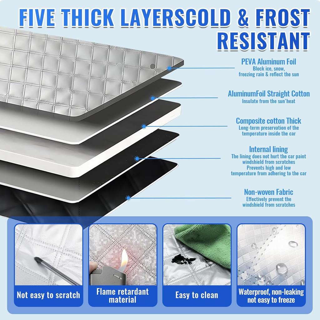 Windshield Cover for Ice and Snow, 5-Layer Material Protection Windshield Snow Cover, Car Windshield Snow Cover with Side Mirrors Cover, Fits for