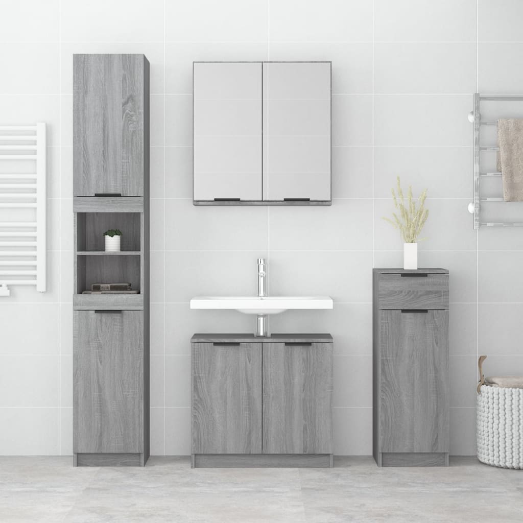 4 Piece Bathroom Furniture Set Grey Sonoma Particleboard