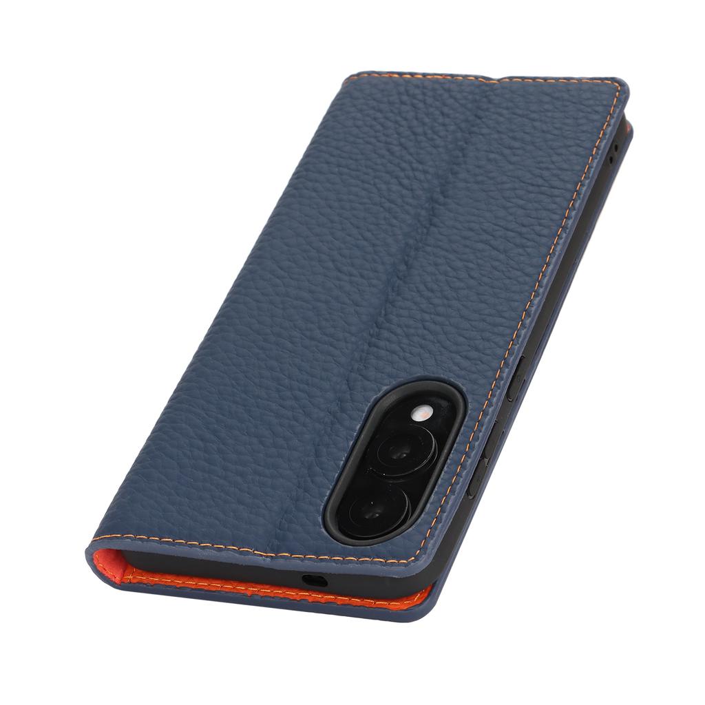 For Samsung Galaxy S25 Edge Wallet Case Genuine Cow Leather Phone Cover Litchi Texture