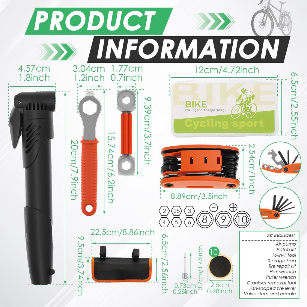 Bicycle Repair Bag Portable Tool Saddle Bag Pump Tire Patch Camping Travel Bike Maintenance Wrench Tool Essentials Safety Kit
