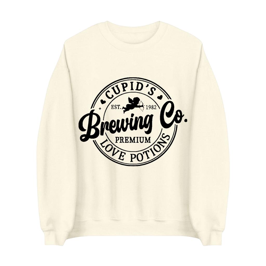 Women's Fashion Round Neck Long Sleeve Solid Color Valentine's Day Letter Top Sweatshirt