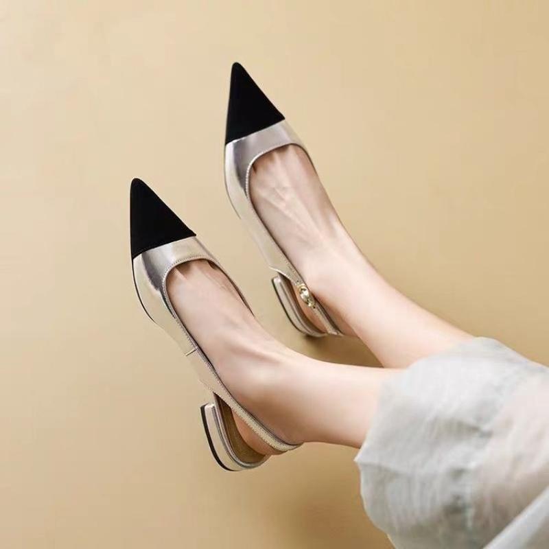 Fashion Low Heels Real Leather Slingbacks Shoes Women Square Toe Pumps Thick Heel Shoes Brand Design Lady Footwear 2025 Size Rubber